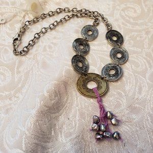 Antique ancient Mayan style coin necklace